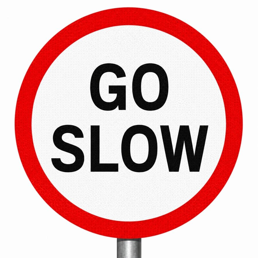 Go Slow Sign Board &mdash; cautionary road sign board