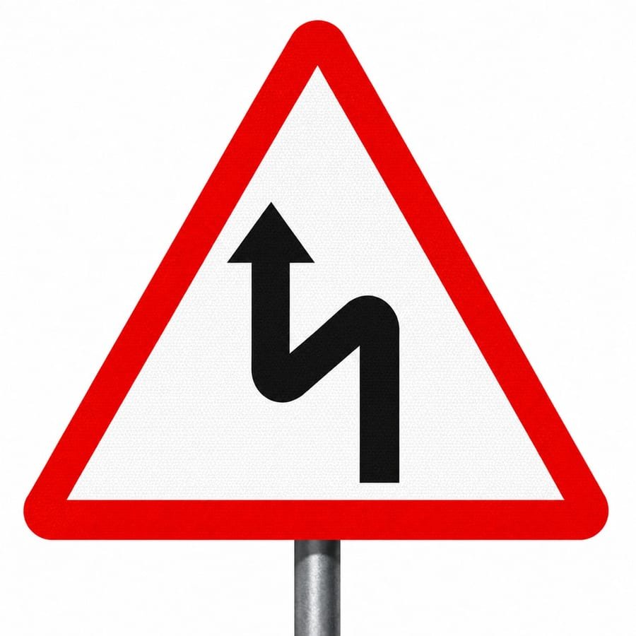Left Side Reverse Bend Sign Board &mdash; cautionary road sign board