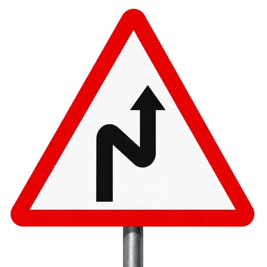 Right Side Reverse Bend Sign Board &mdash; cautionary road sign board